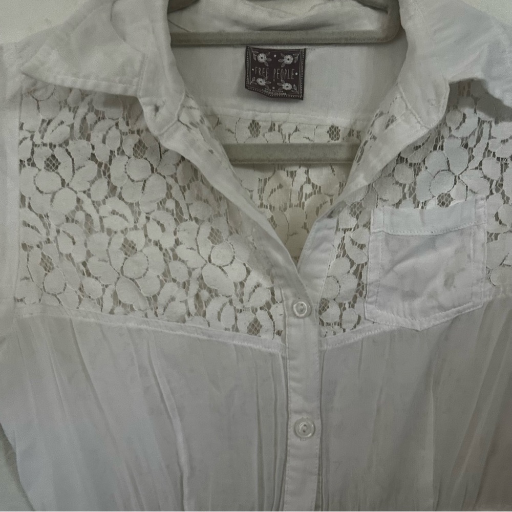 Free People White Lace Tunic Top – Button Front Boho Chic Size XS - Picture 4 of 9
